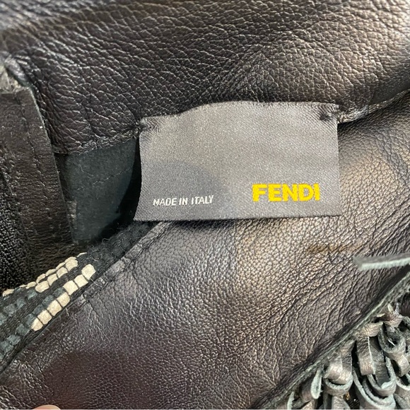 Fendi Vintage Leather Fringe Appliqué Pencil Skirt Size IT 40 US 4 Black White - Picture 6 of 6